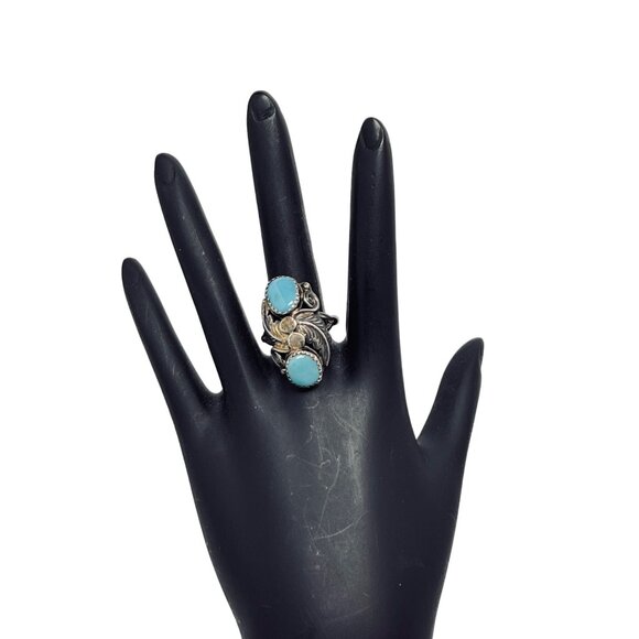 George Kee Jewelry - George Kee Sterling Sleeping Beauty Blue Turquoise Domed Feather Ring (R363)